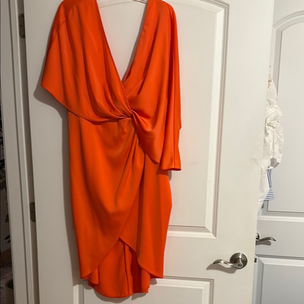 ASOS Orange Cocktail Gown with Plunge Neckline and Dolman Sleeves